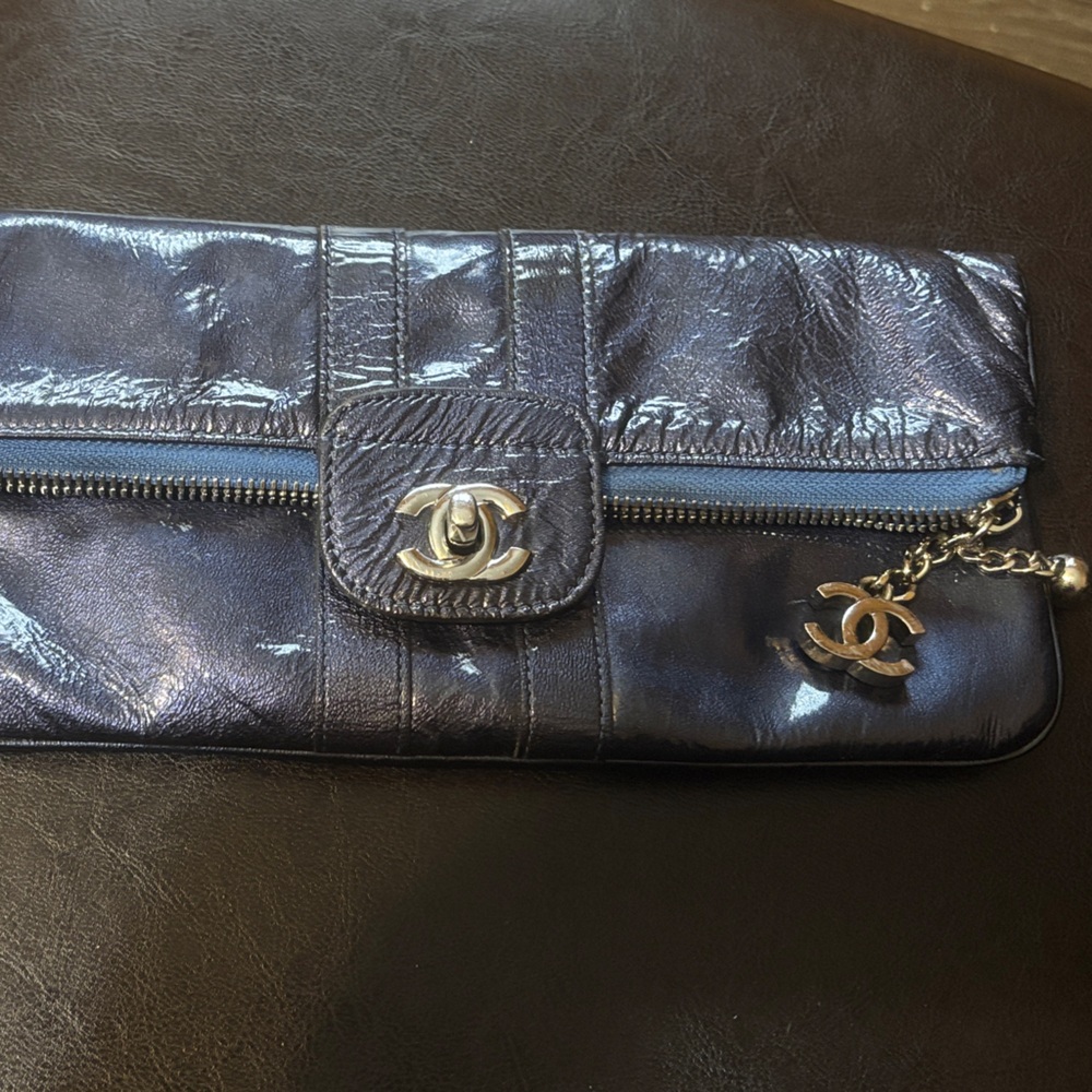 CHANEL Metallic Blue Clutch